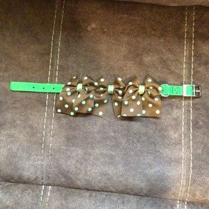 New Handmade Green and Brown Polka Dot Dog Collar